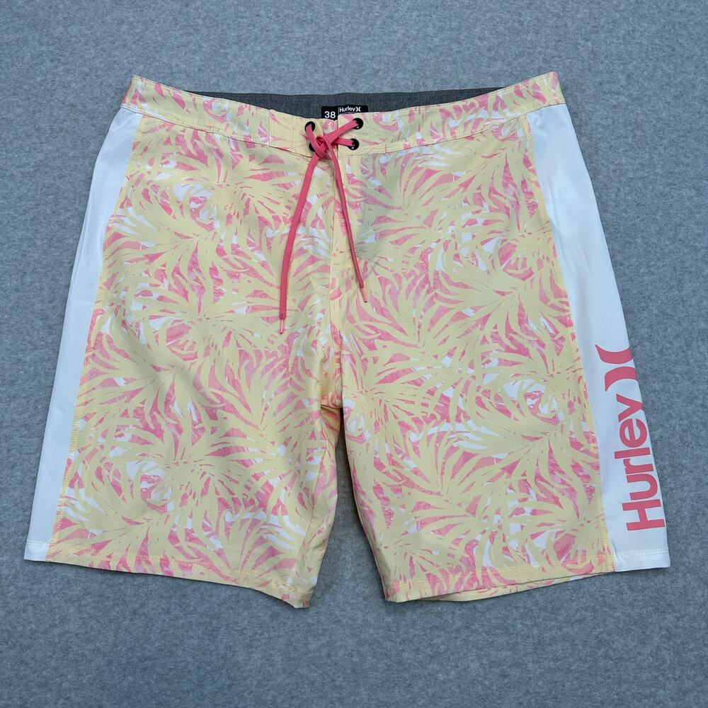 Hurley Swim Tropical Escape Paradise Board Shorts Mens 38 Yellow Pink Stretchy